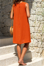 Plain Crew Neck Sleeveless Pocket Loose Casual Mini Dress