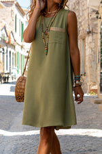 Plain Crew Neck Sleeveless Pocket Loose Casual Mini Dress