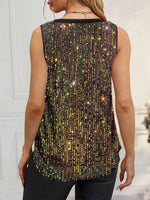 Sequin Print V-neck Sleeveless Tank Tops
