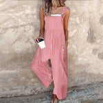 Red Striped Sleeveless Jumpsuit