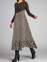 Color Block Round Neck Long Sleeve Maxi Dress