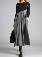 Color Block Round Neck Long Sleeve Maxi Dress