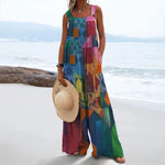 Vintage Plaid Splicing Print With Side Pockets Jumpsuit