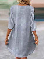 Casual Striped V-neck 3/4 Sleeve Mini Dress