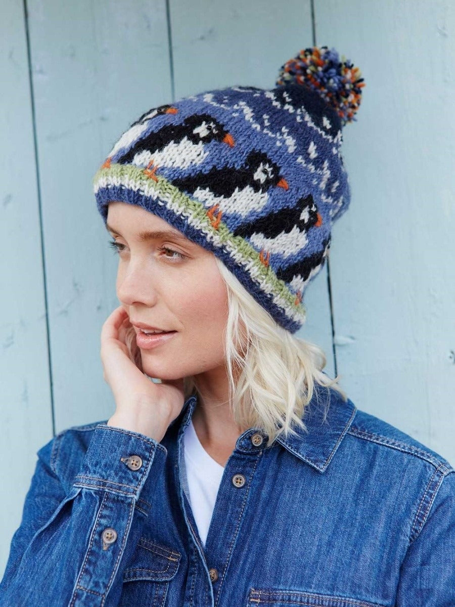 Knitted Puffin Bobble Beanie Hat