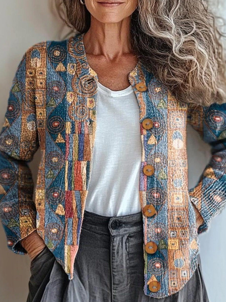 Abstract Geometric Print Long Sleeve Casual Cardigan