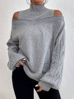 Elegant Grey Plain Off-the-Shoulder Long Sleeve Comfy Sweaters