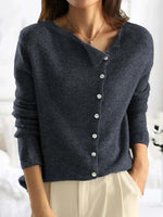 Gray Crew Neck Long Sleeve Comfy Button Down Knit Sweater