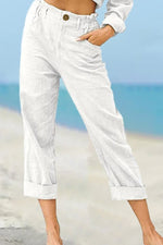 Solid Color Loose High Waist with Pockets Casual Pants