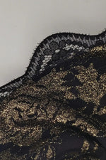 Black Lace Floral Embroidery V-Neck 3/4 Sleeve Elegant Midi Dress