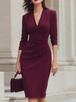 Elegant Chic V-Neck Ruched Bodycon Pencil Mini Dress