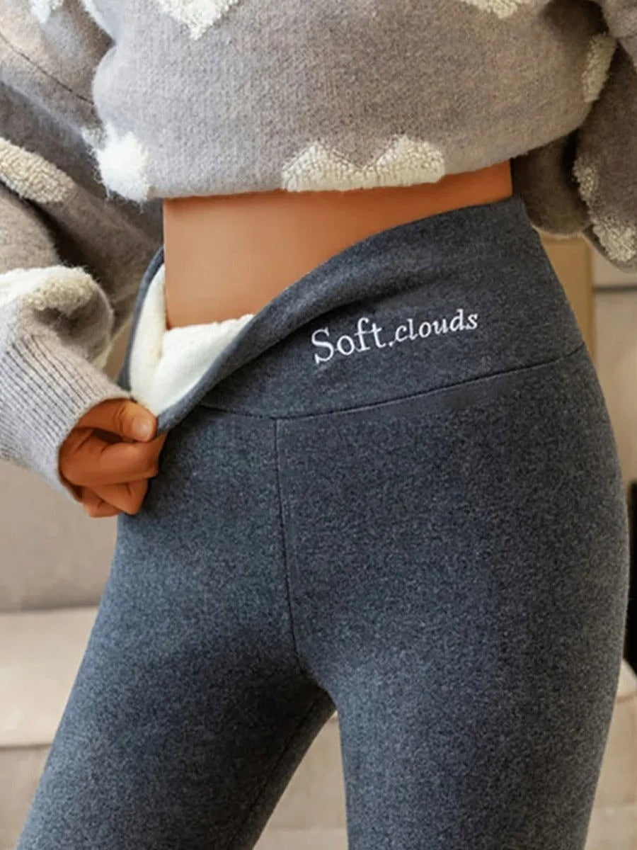 Plain Soft Fleece-Lined High Waist Warm Leggings-Cozy Winter Thermal Pants