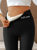 Plain Soft Fleece-Lined High Waist Warm Leggings-Cozy Winter Thermal Pants