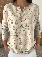 Chic Christmas Tree Print Round Neck Long Sleeve Buttoned Casual Sweater