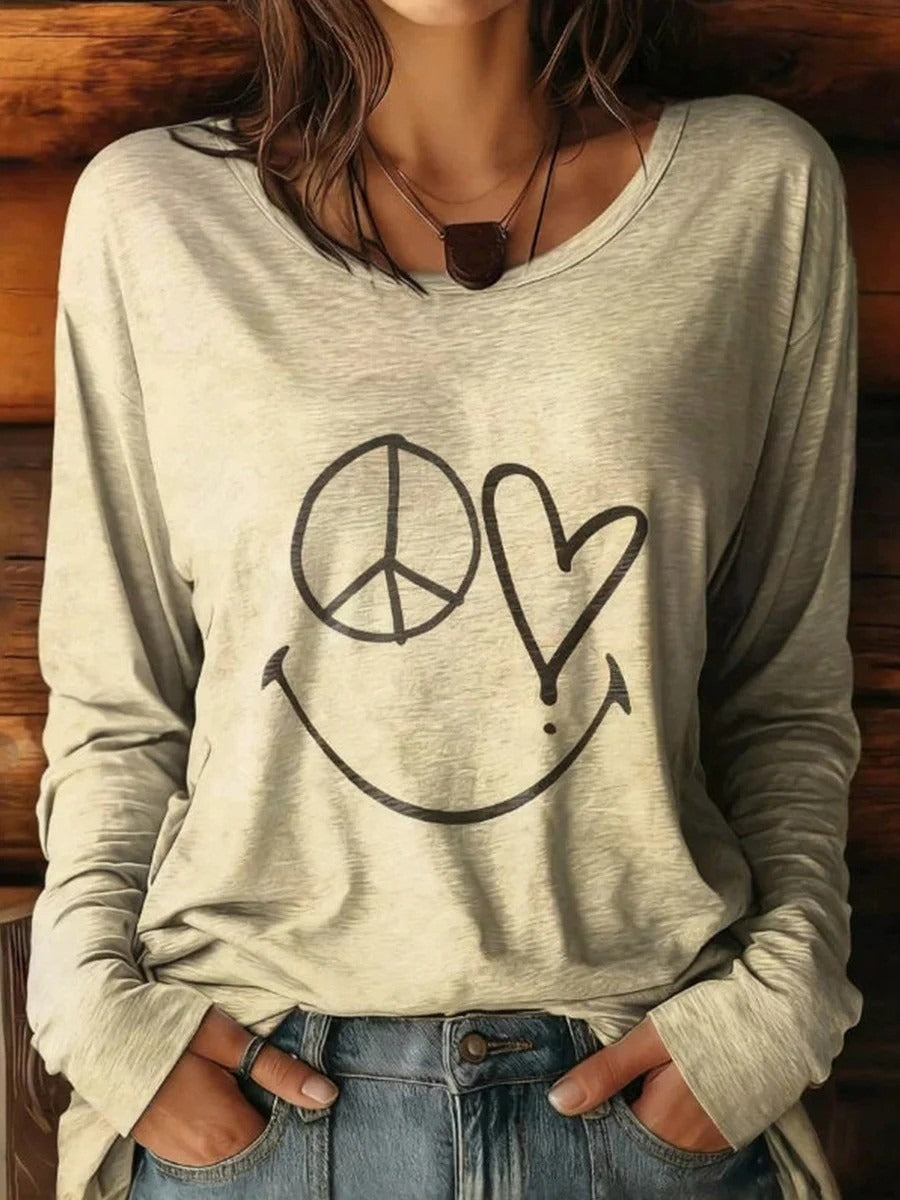 Vintage Casual Round Neck Long Sleeve T-Shirts