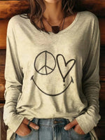 Vintage Casual Round Neck Long Sleeve T-Shirts