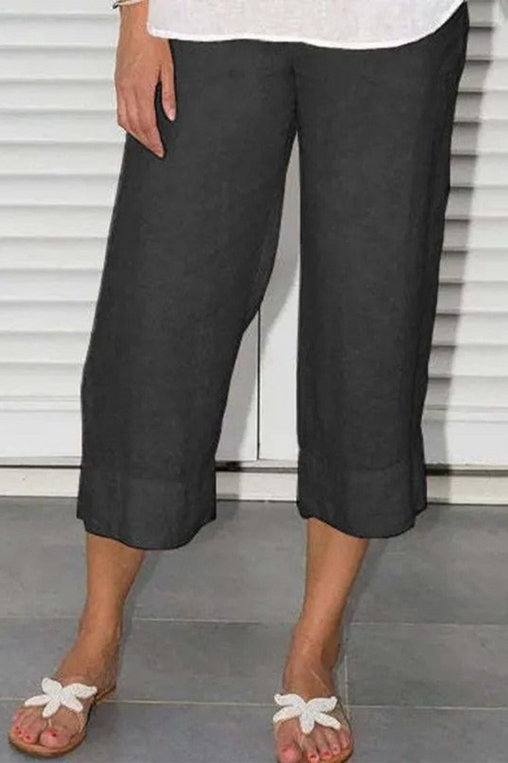 Solid Color Straight Leg Ninth Casual Pants