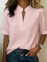 Half Sleeve Stand Collar Cotton And Linen Shirt