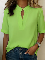 Half Sleeve Stand Collar Cotton And Linen Shirt