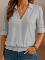 Women's V-Neck Cotton And Linen Casual Shirt