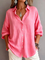 Plain Pattern Long Sleeve Cotton And Linen Polo Shirt