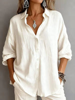 Plain Pattern Long Sleeve Cotton And Linen Polo Shirt