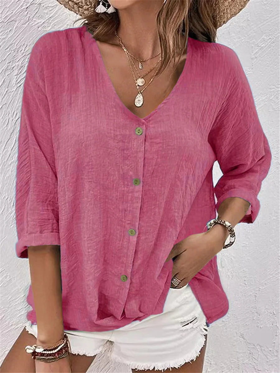 Short Sleeve V-Neck Loose-fit Shirt