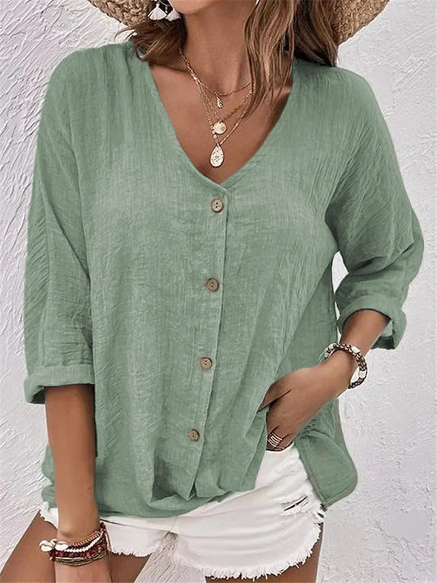 Short Sleeve V-Neck Loose-fit Shirt