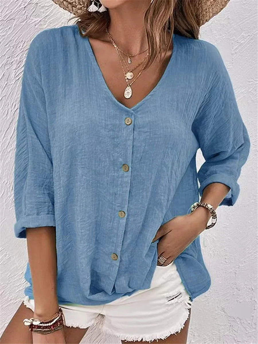 Short Sleeve V-Neck Loose-fit Shirt
