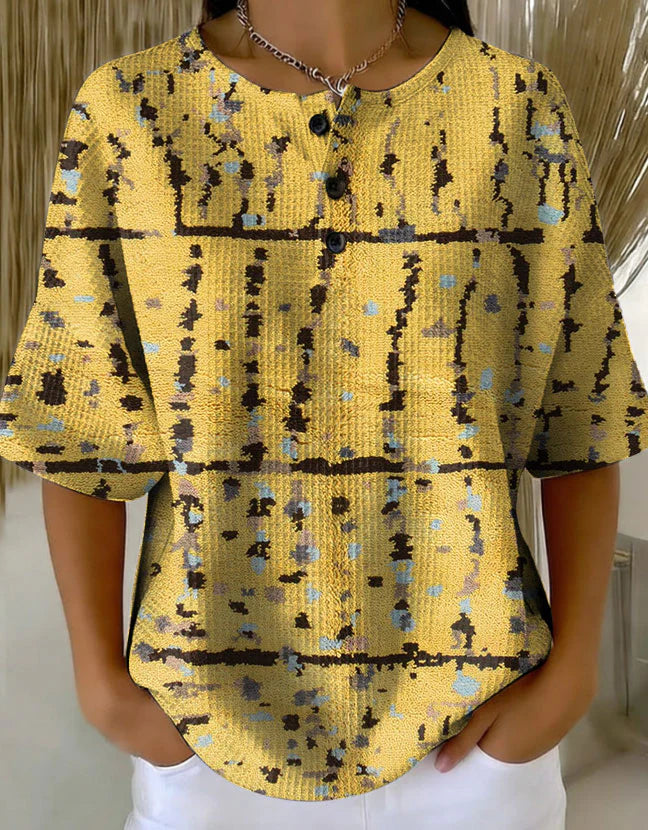 Abstraction Patterns Half Sleeve Casual Waffle Cotton Shirt