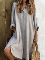 Solid Color Shirt Collar Long Sleeve Casual Mini Shirt Dress