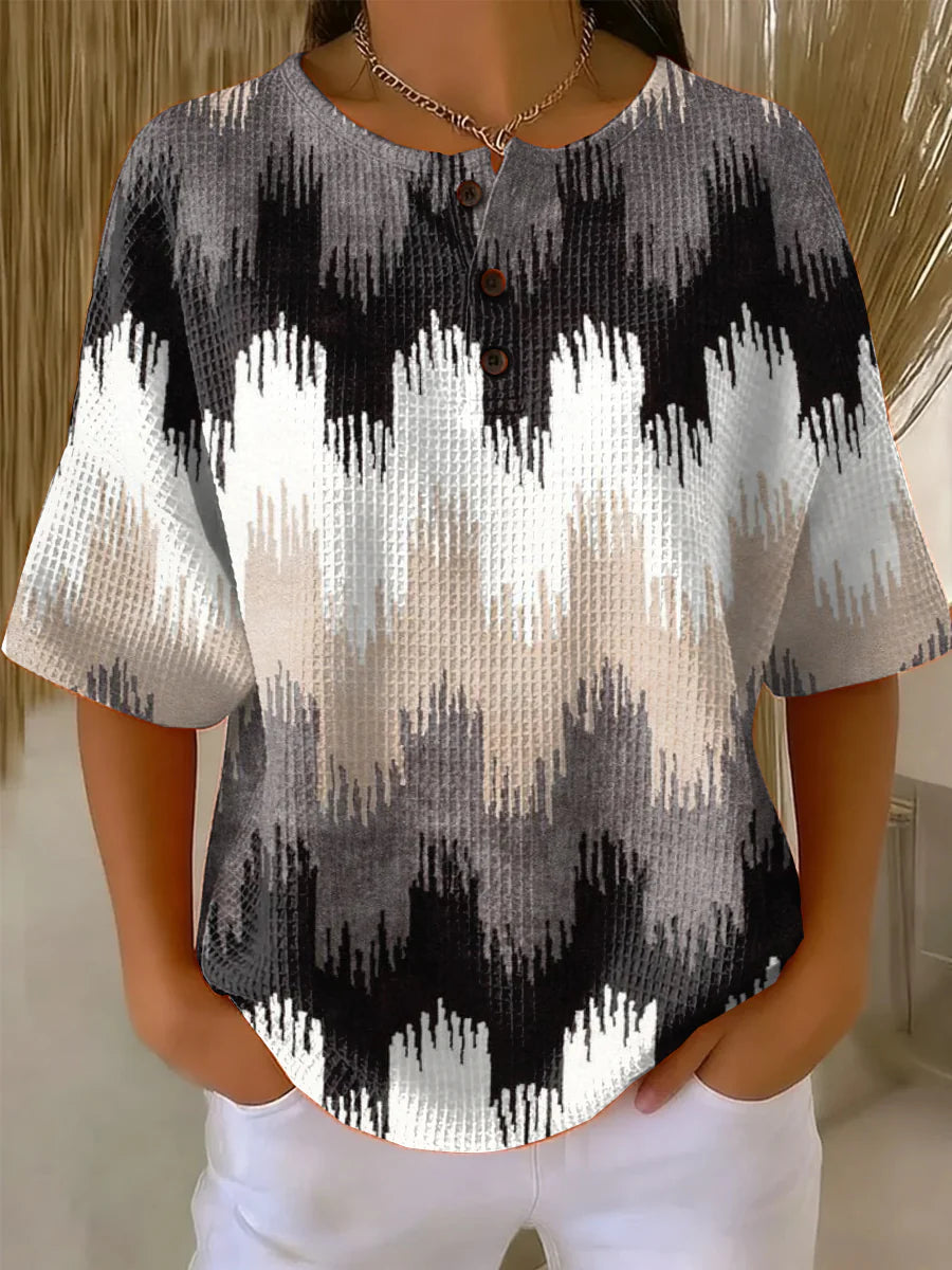 Ethnic Color Block Crew Neck Half Sleeve Casual Shirt