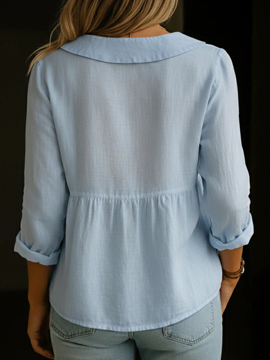 Solid Color Peter Pan Collar Long Sleeve Casual Shirt