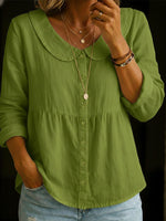 Solid Color Peter Pan Collar Long Sleeve Casual Shirt