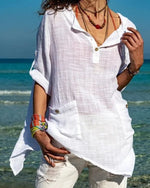 Solid Color V Neck Long Sleeve Casual Blouse