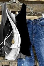 Black V Neck Geometric Print Sleeveless Casual Tank Top