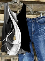 Black V Neck Geometric Print Sleeveless Casual Tank Top