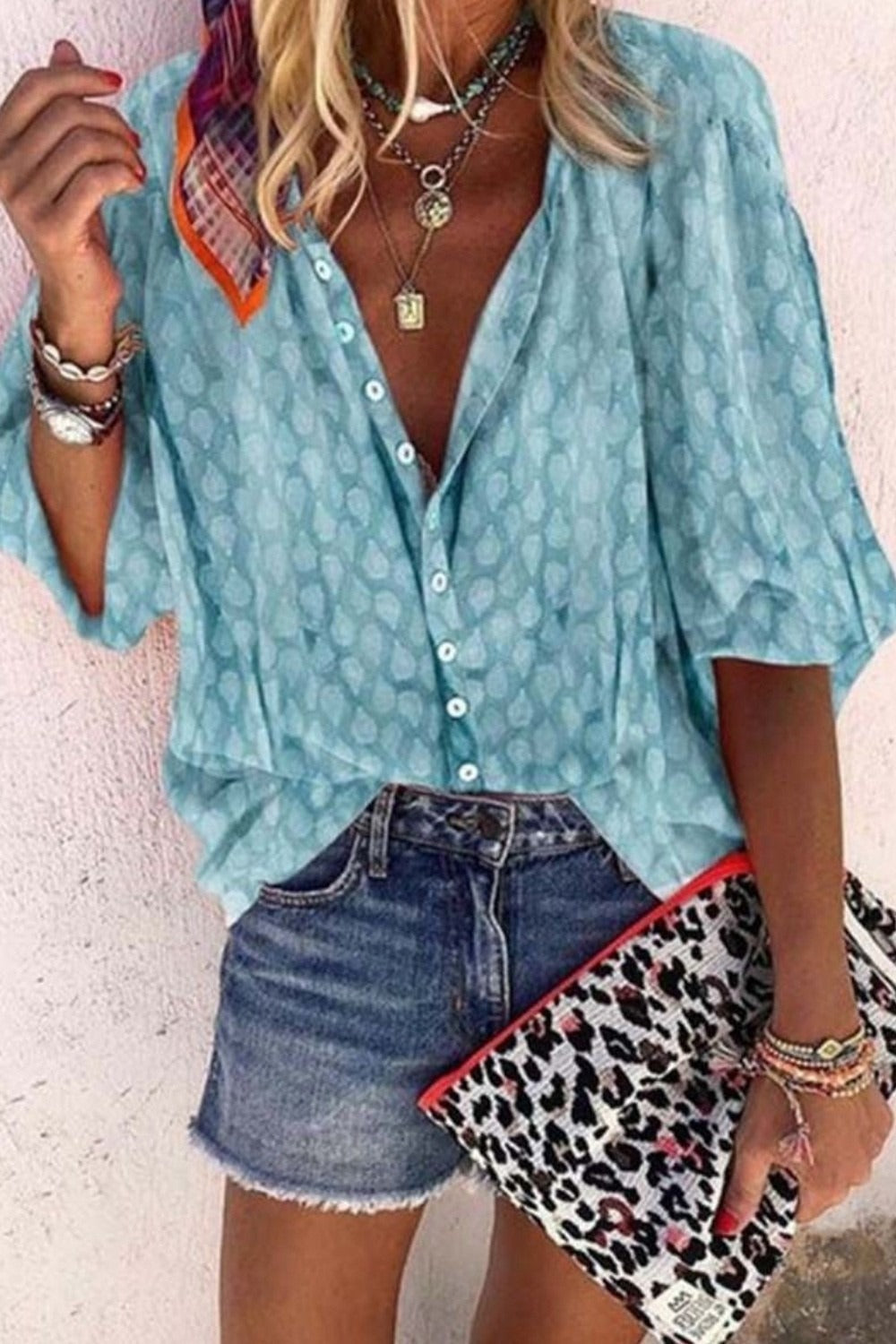 Casual Polka Dots Print Long Sleeves Blouses