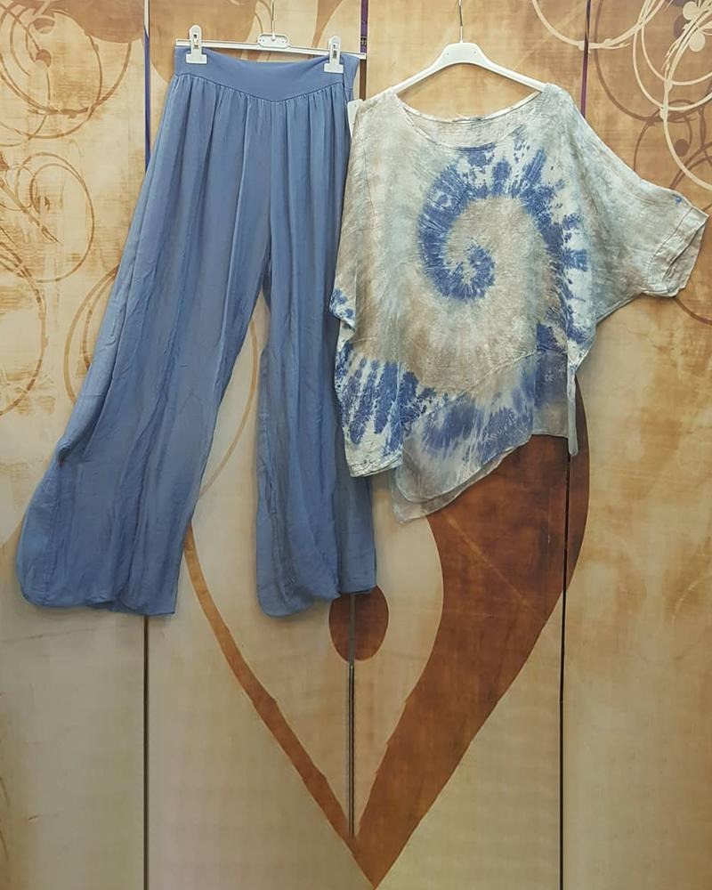 Round Neck Irregular Hem Tie-Dye Half Sleeves Two-Piece Suits