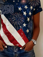 Women Independence Day (Flag) Short Sleeve Tee T-shirt Crew Neck Printing Casual Graphic Tee Summer Top