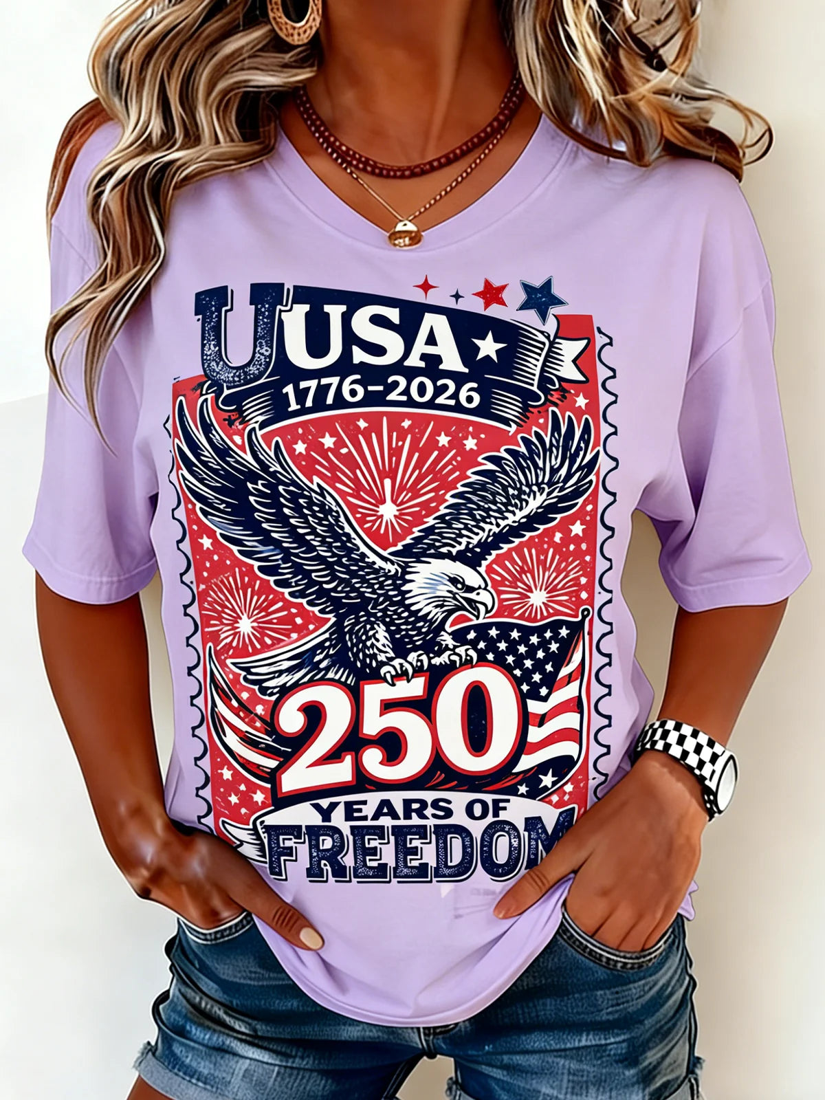 Women's Independence Day Graphic Print Crew Neck Casual Short Sleeve T-Shirt