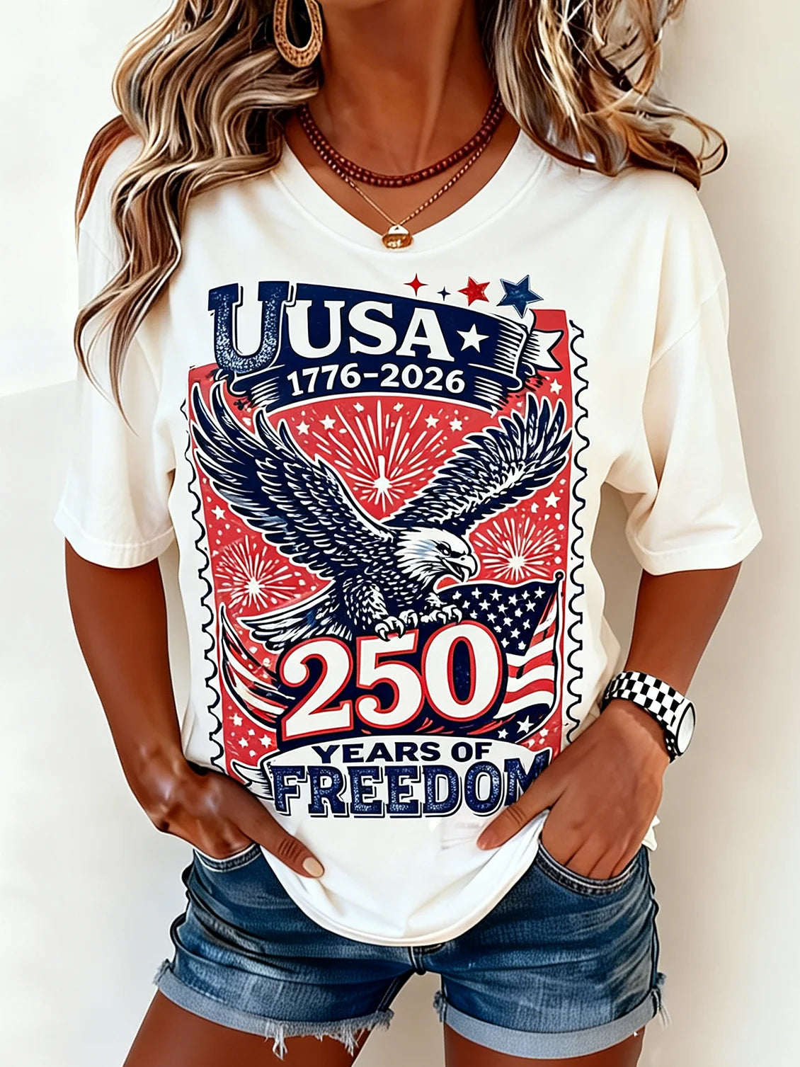 Women's Independence Day Graphic Print Crew Neck Casual Short Sleeve T-Shirt