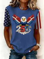 Women's Independence Day America 250th Anniversary Eagle Graphic Crew Neck T-Shirt