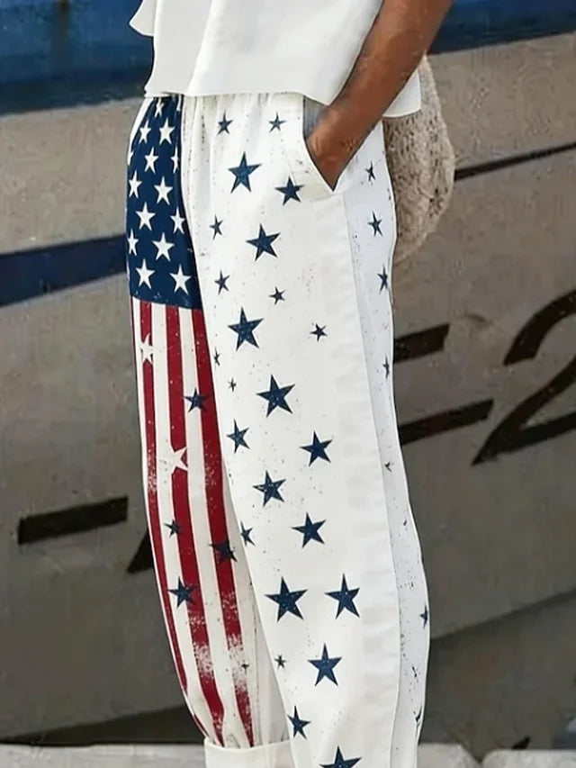 Women's Independence Day American Flag Print Casual Long Pants