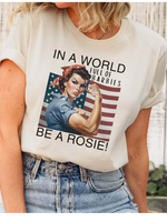 Vintage Rosie the Riveter American Flag Crew Neck Cotton T-Shirt