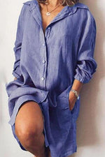 Casual Solid Patchwork Turndown Collar A Line Long Sleeves Dresses