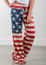 Women Vintage American Flag Print Loose Straight Long Pants