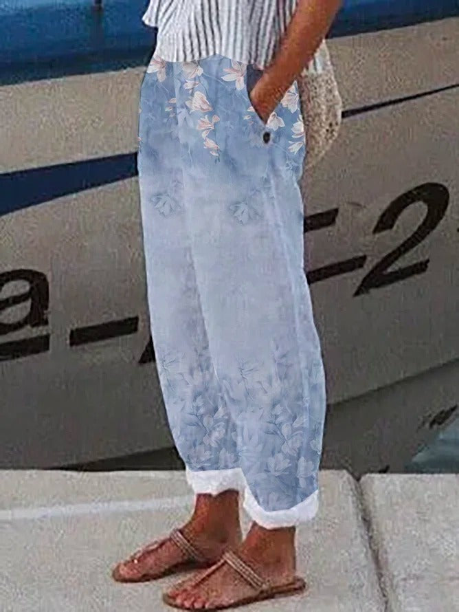 Loose Casual Bamboo Floral Print Pants