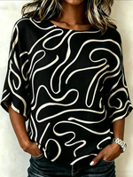 Women Crew Neck Half Sleeve Abstract Print Casual Blouse