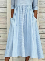 Women Striped Crew Neck Half Sleeve H-Line Maxi Dress